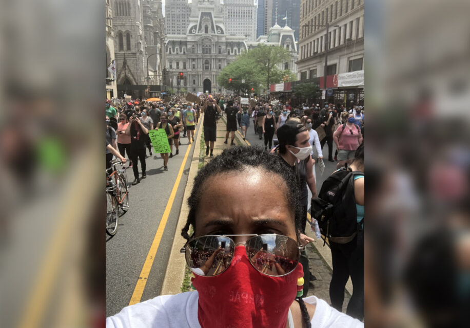 Danielle Newsome at a rally in Philadelphia in front of city hall