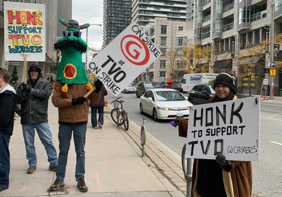 TVO strikers on the picket line on Halloween in 2023
