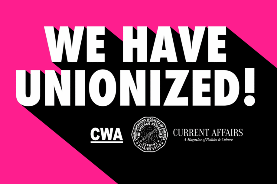 Graphic saying "We have unionized!"