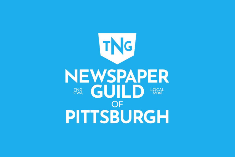 Blue logo of The Newspaper Guild of Pittsburgh TNG