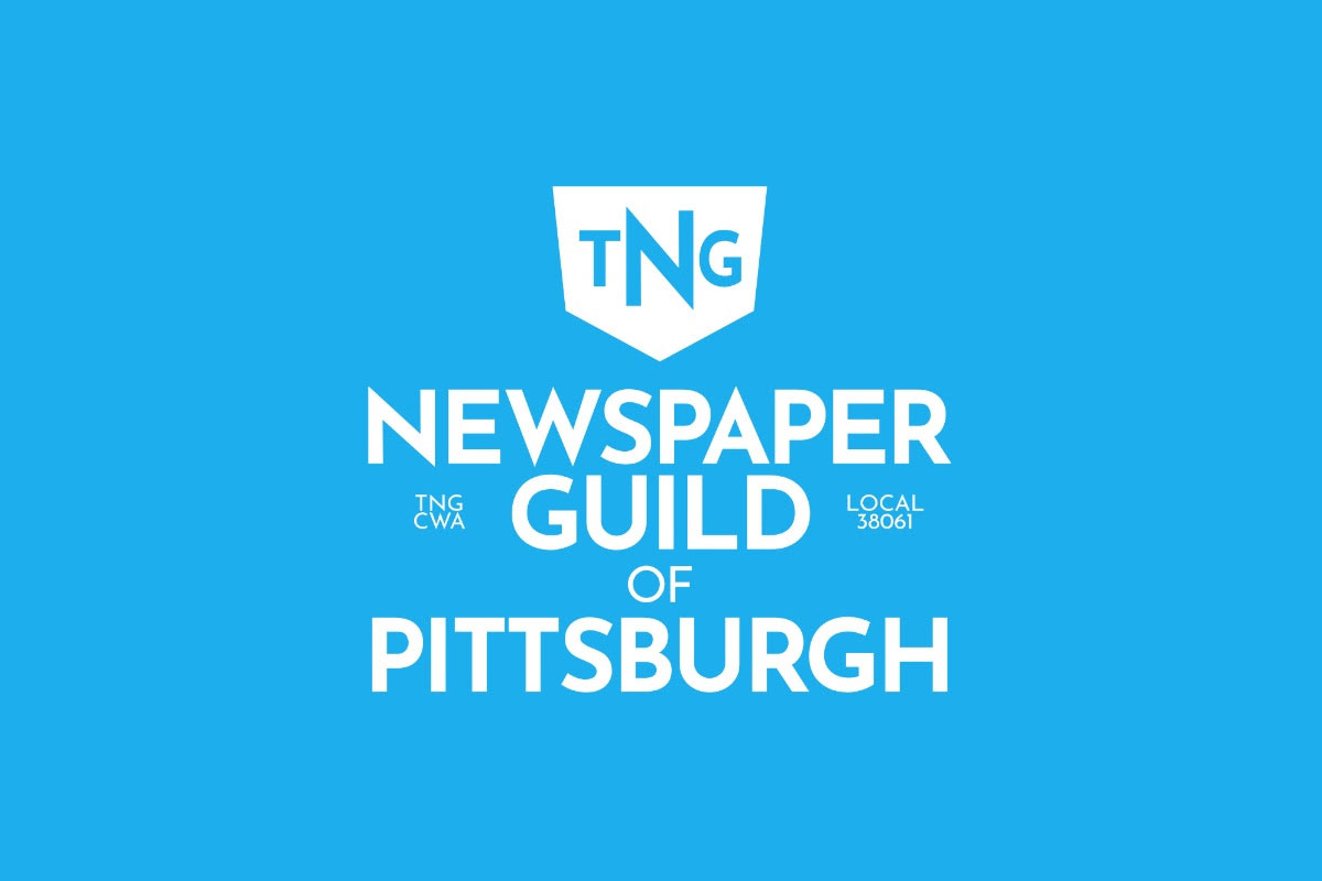 Blue logo of The Newspaper Guild of Pittsburgh TNG
