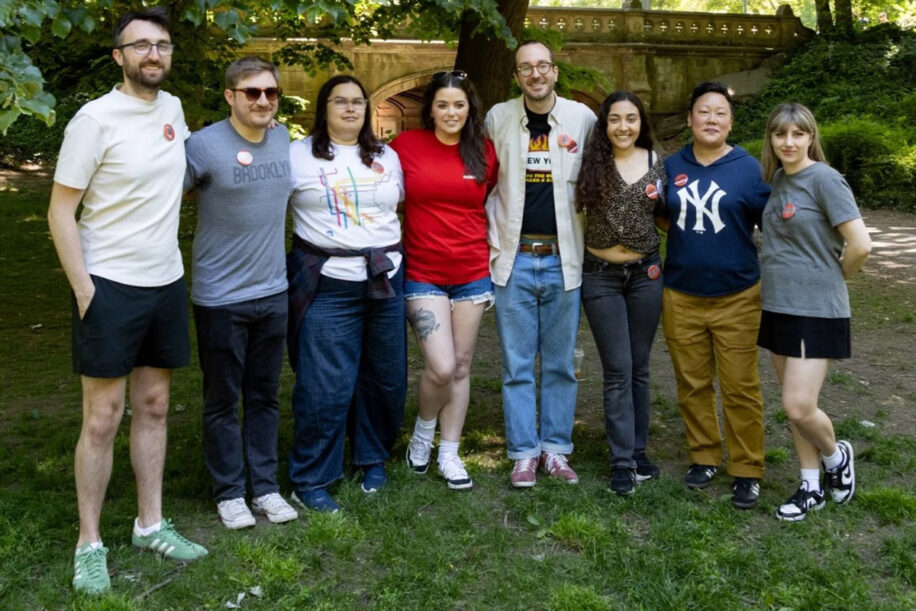 Photos of workers at Schneps media forming a union
